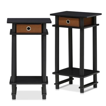 FURINNO Furinno 2-17017EX Turn-N-Tube Tall End Table with Bin; Espresso & Brown - Set of 2 2-17017EX